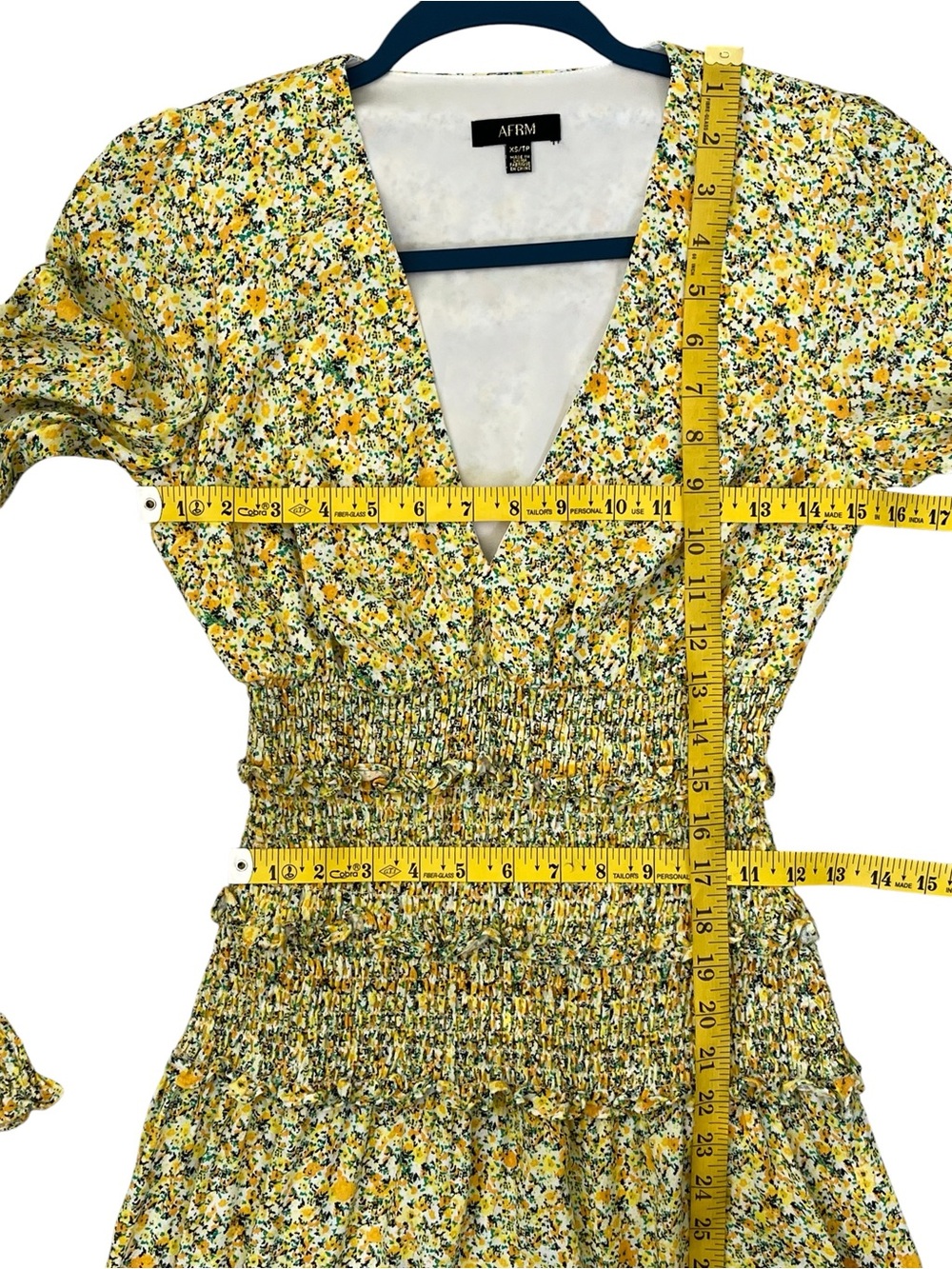 AFRM Yellow Floral Smocked Midi Dress XS - Picture 8 of 9